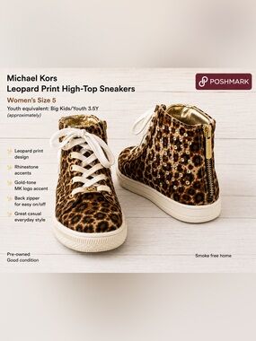 Michael Kors Chantel Leopard Rhinestone High Top Sneakers Size 5 Y2K